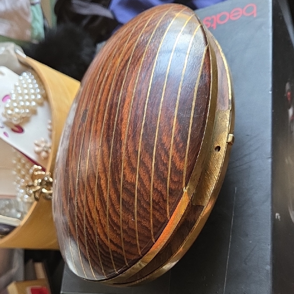 Wooden Oval Clutch with Gold Accents